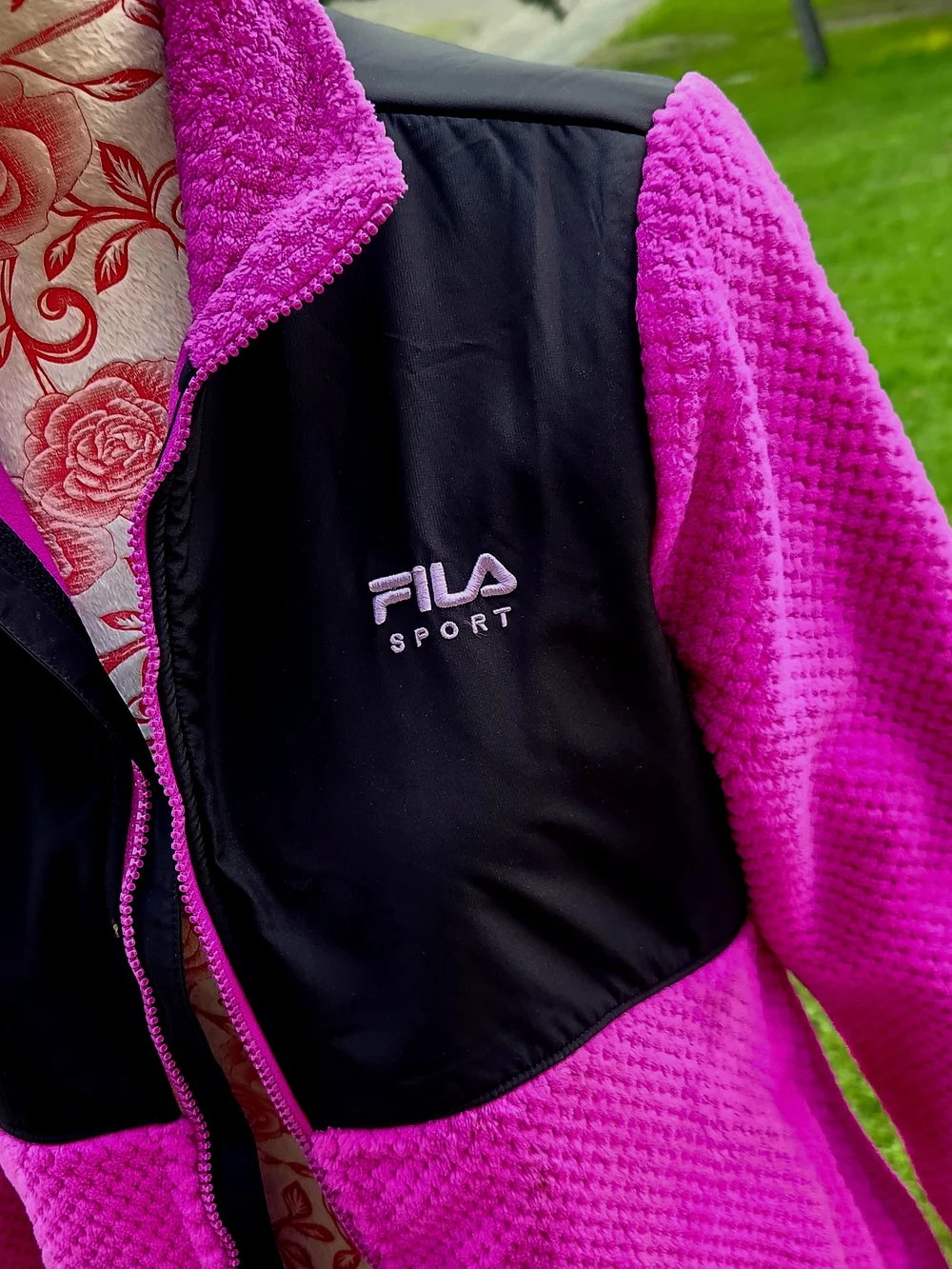 Fila Magenta and Black Teddy Fleece Jacket